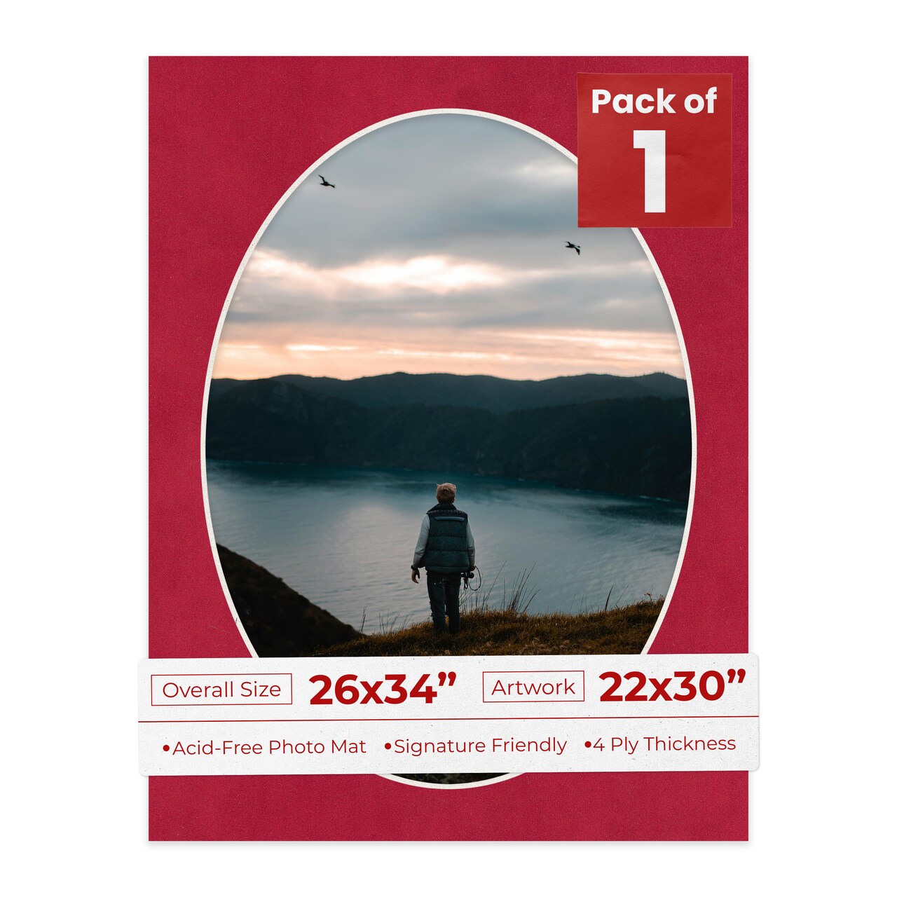 Red Suede Mat Board for 26x34 Frames - Oval Opening for 22x30 Photos